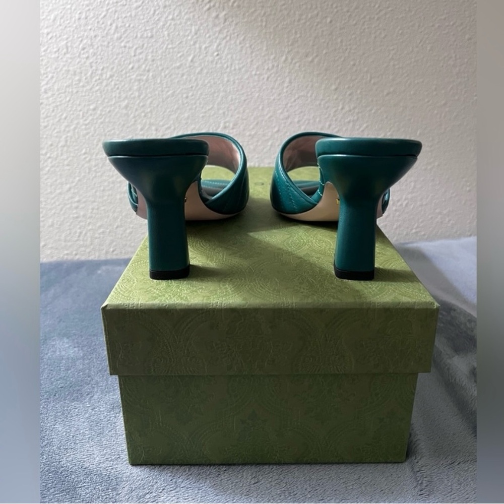 Brand New Gucci women’s GG Marmot Matelasse Heels Green leather size 35,5 - Picture 7 of 8